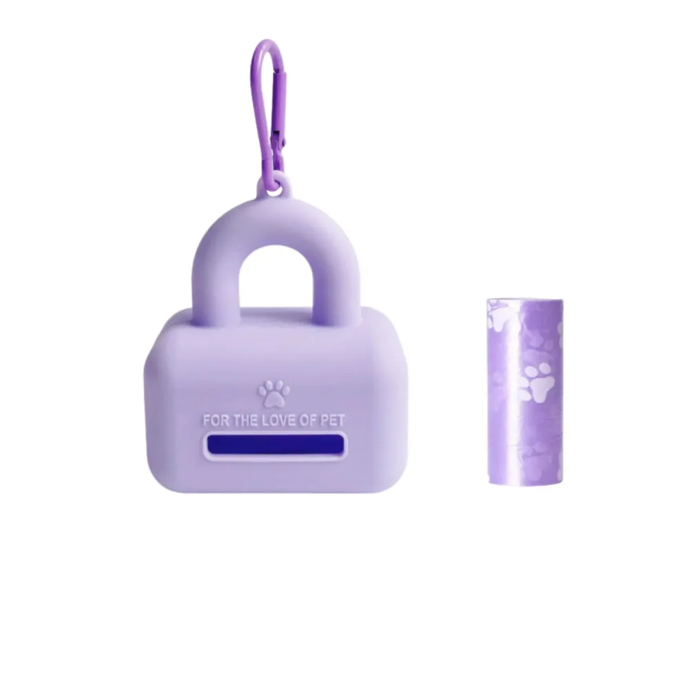 Purple Silicone Pet Waste Bag Dispenser with Carabiner Purple silicone dog poop bag dispenser with waste bag refill roll and hanging clip