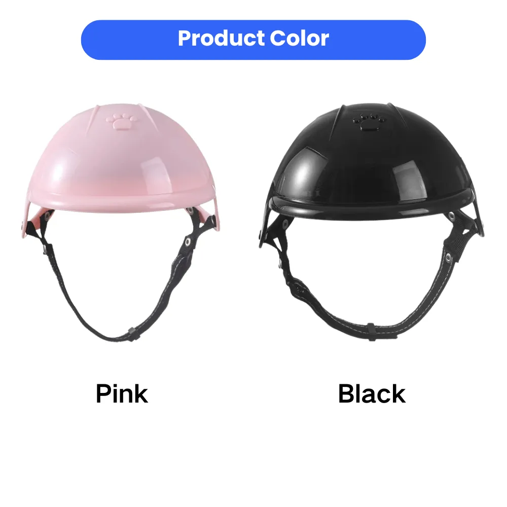 Pet safety helmet color options in pink and black for dogs and cats