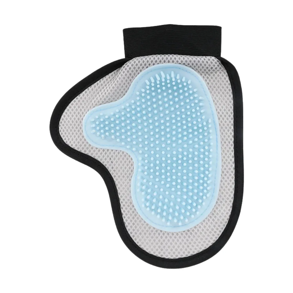 Blue TPR pet bath grooming glove for dog and cat coat care