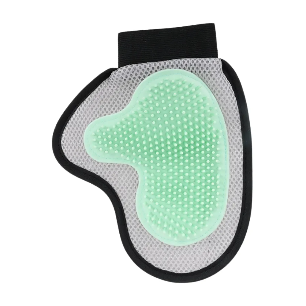 Green TPR pet grooming glove designed for bathing massage and loose hair removal