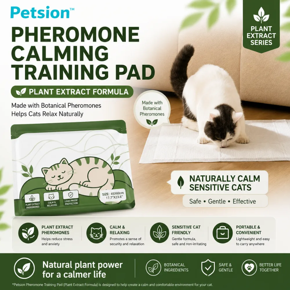 Cat pheromone calming training pad made with plant extract formula to help sensitive cats relax naturally