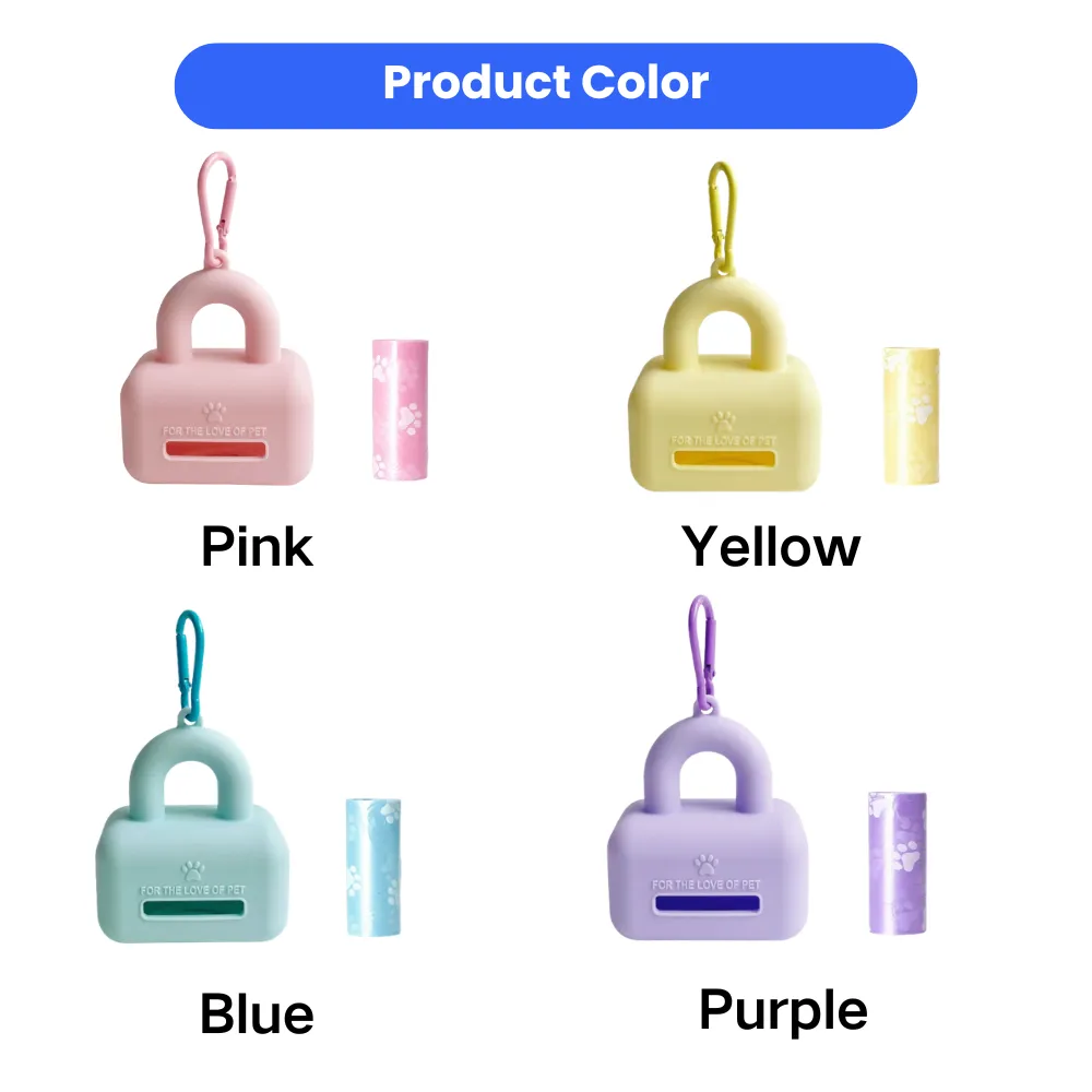 Silicone Dog Poop Bag Dispenser Available in Multiple Colors Silicone dog waste bag dispensers in pink, yellow, blue and purple color options