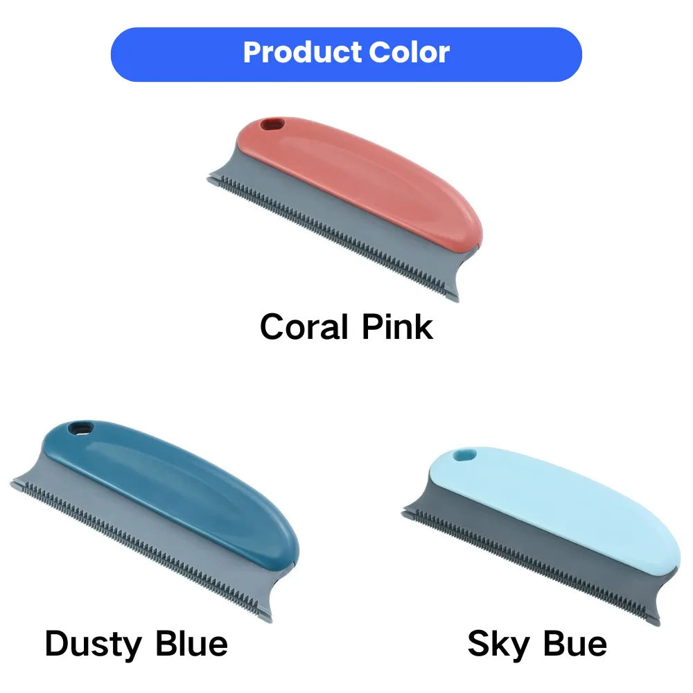 Reusable pet hair remover brush available in coral pink dusty blue and sky blue colors
