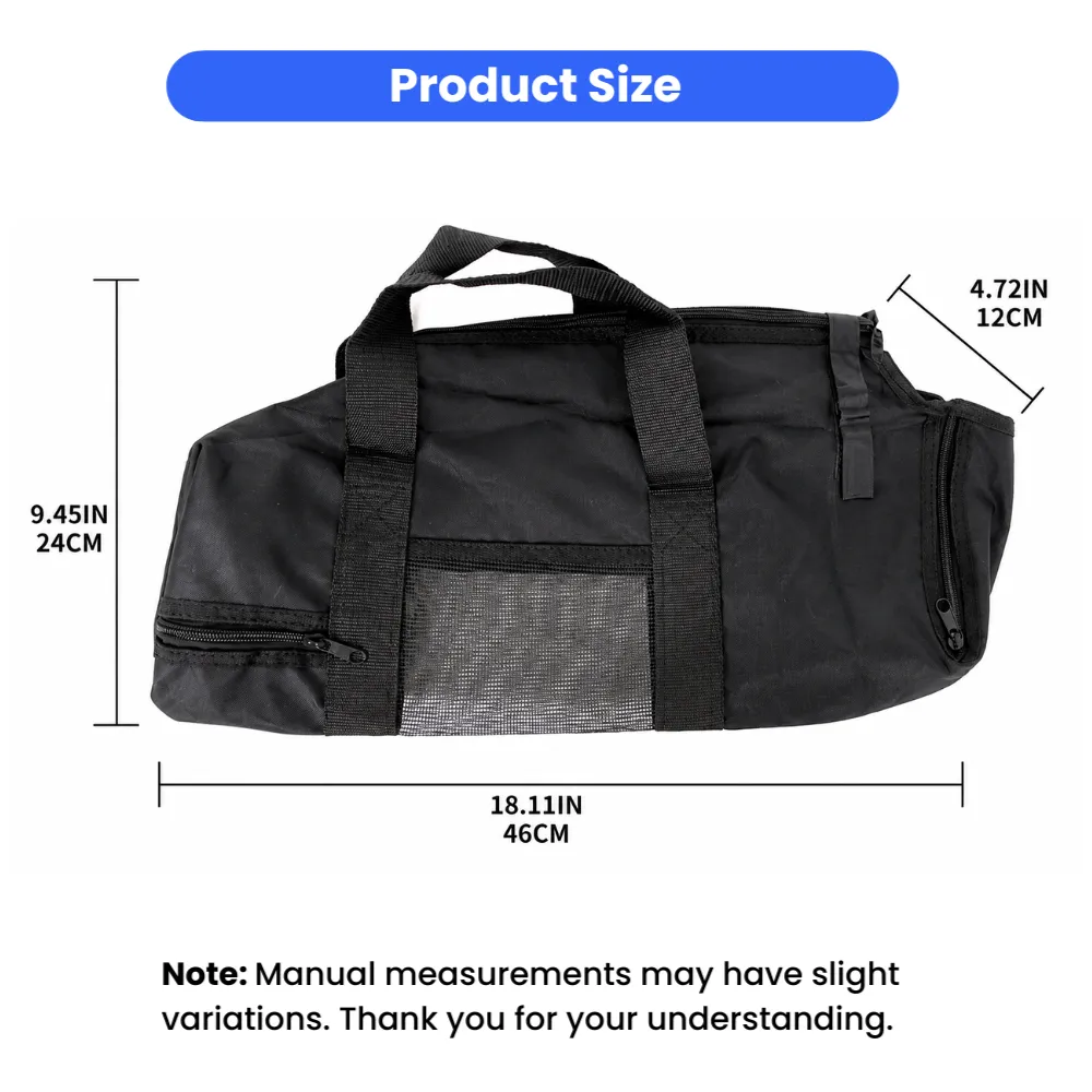 Cat grooming bag dimensions 18.11 inches x 9.45 inches with breathable mesh design