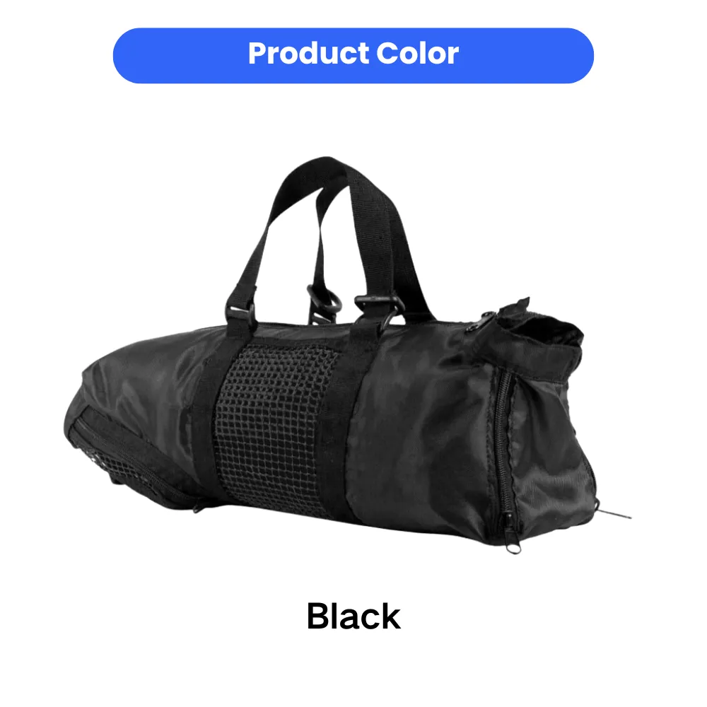 Black portable cat grooming restraint bag with breathable mesh and multiple zipper openings