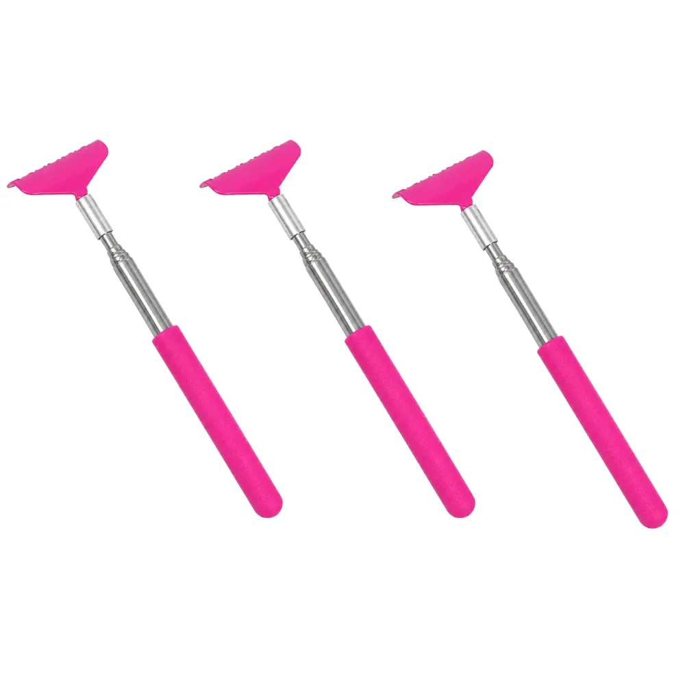 Pink extendable cat back scratcher with soft grip handle for cats