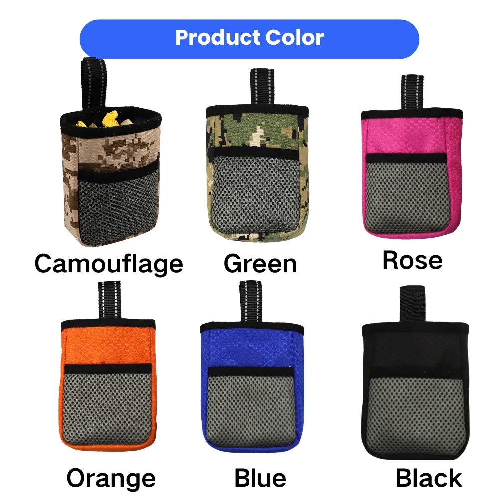 Dog walking bag available in camouflage green rose orange blue and black color options