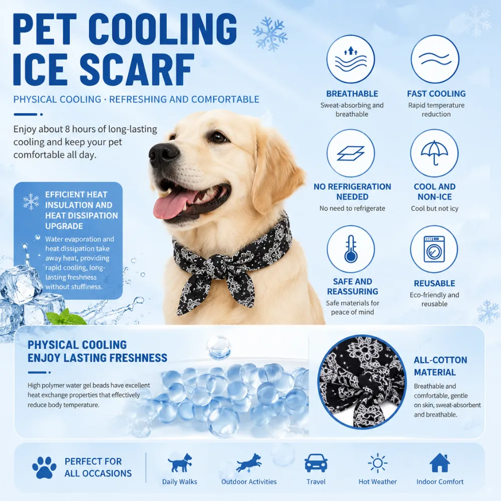 Pet cooling ice scarf product features breathable reusable cooling neck wrap