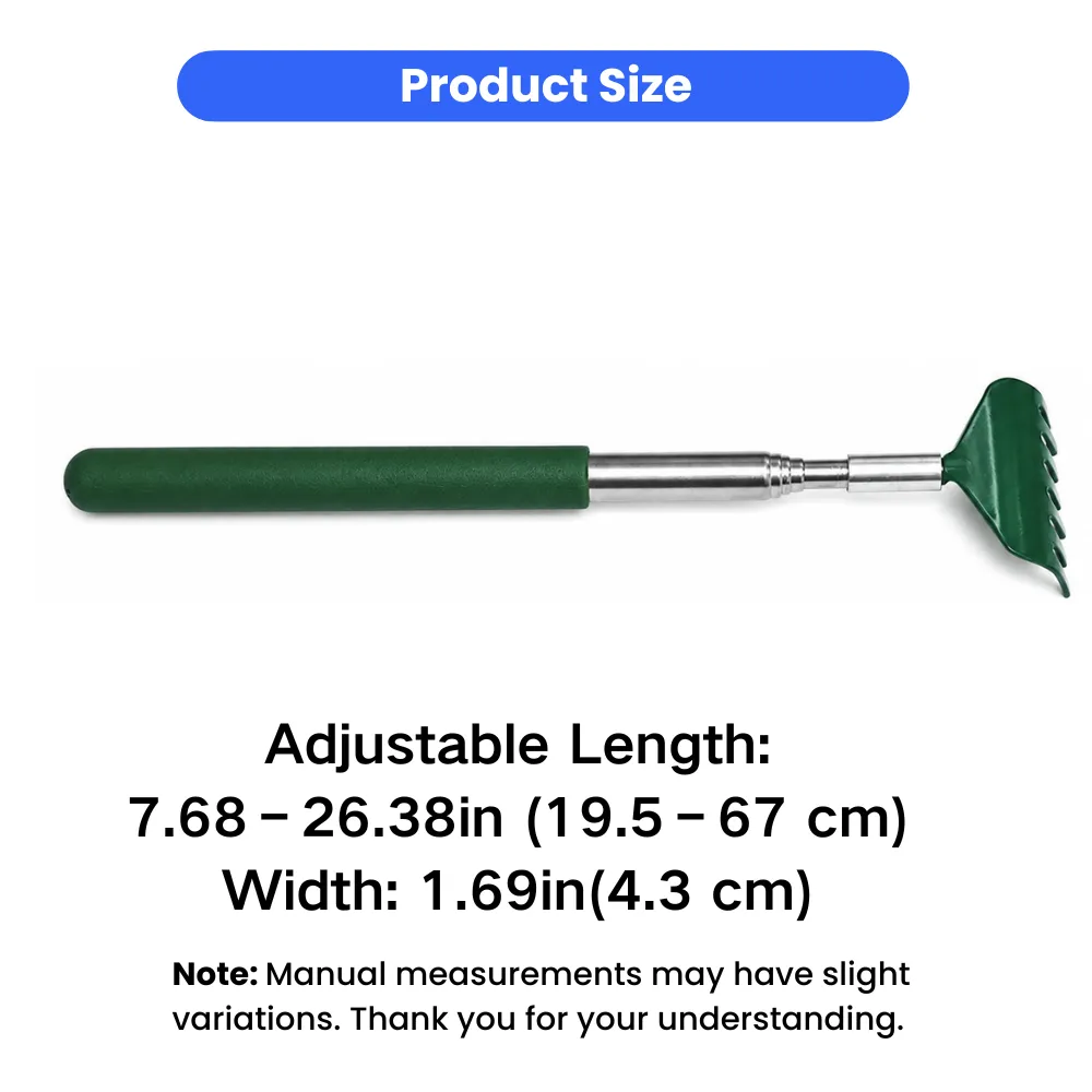 Adjustable retractable cat scratcher measuring 7.68 to 26.38 inches with stainless steel handle