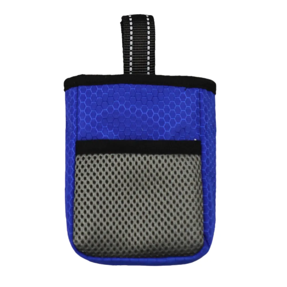 Blue dog walking accessory bag with mesh storage pocket and durable nylon fabric construction