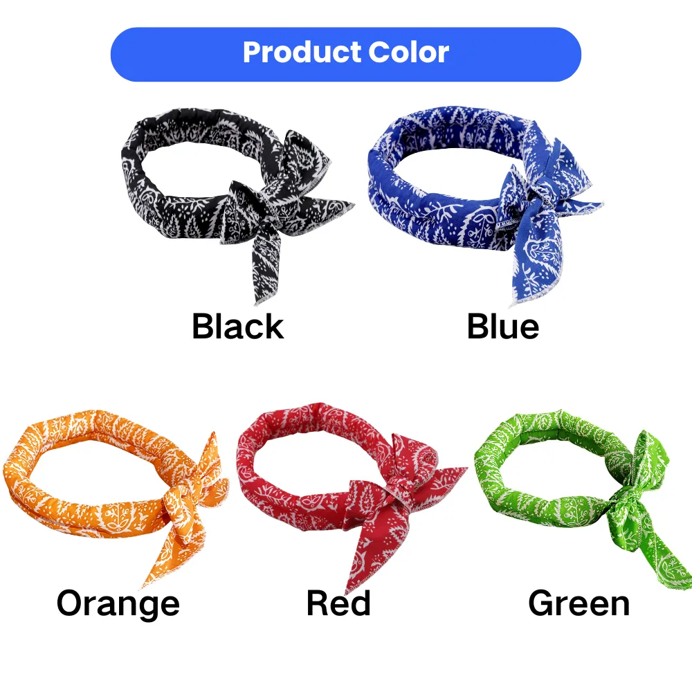 Pet cooling scarf color options including black blue orange red and green