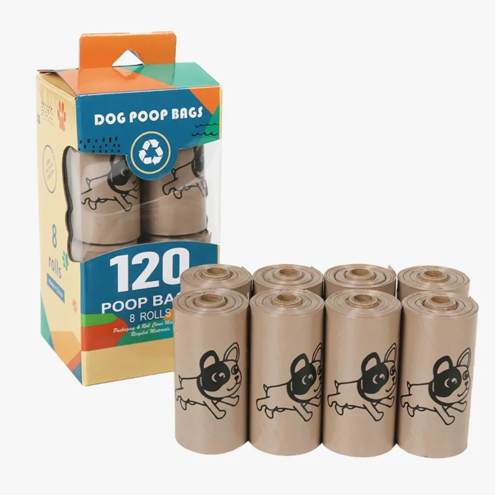 Eco-Friendly Dog Poop Bags 120 Count Coffee Color Rolls Eco-friendly dog poop bags bulk pack with 8 rolls and 120 bags in coffee color for daily pet waste cleanup