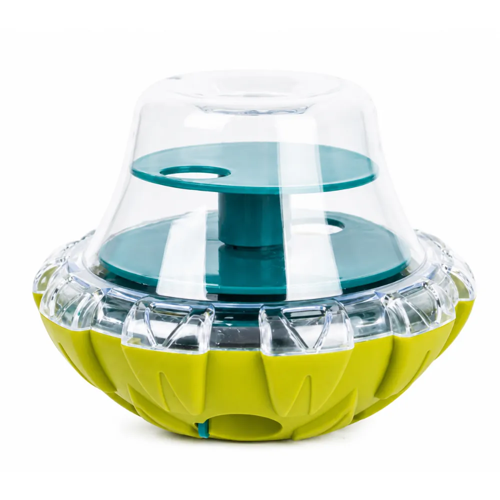 Green dog puzzle toy with treat dispensing function for dogs