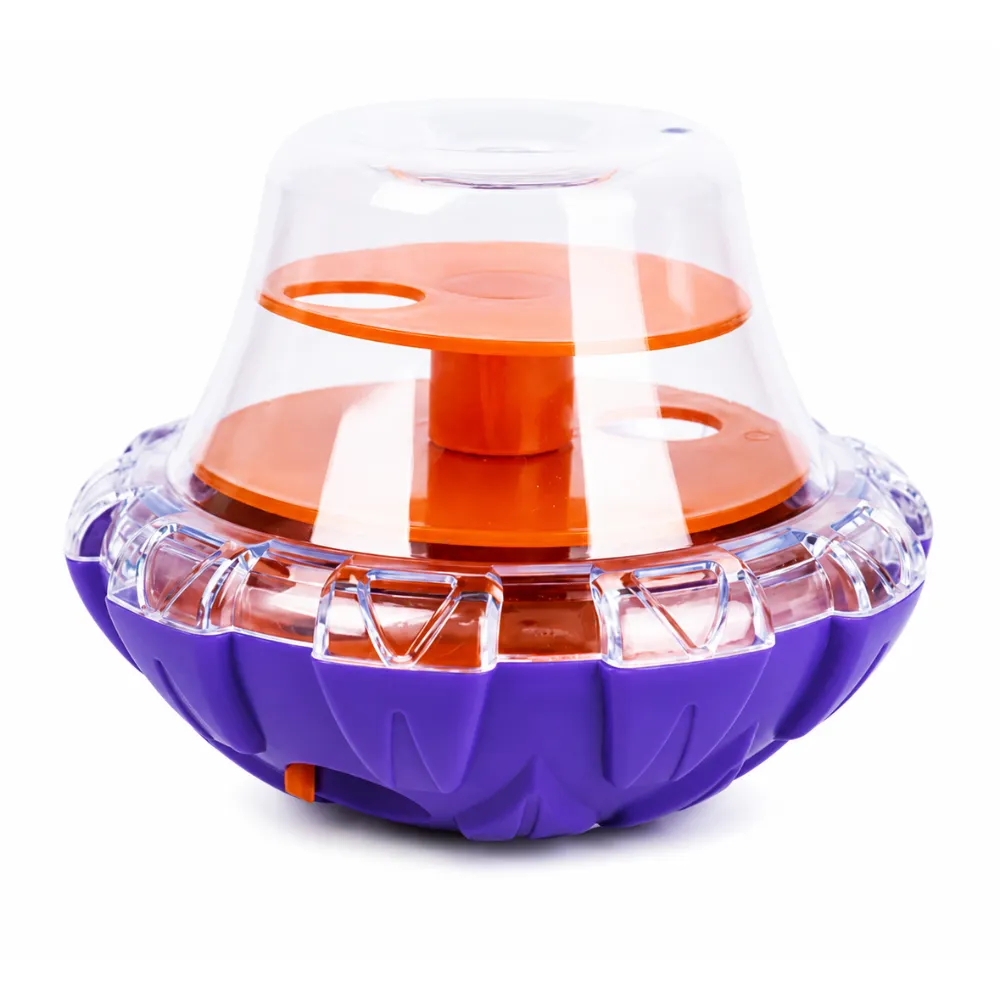 Purple dog puzzle treat dispenser toy for mental stimulation and slow feeding