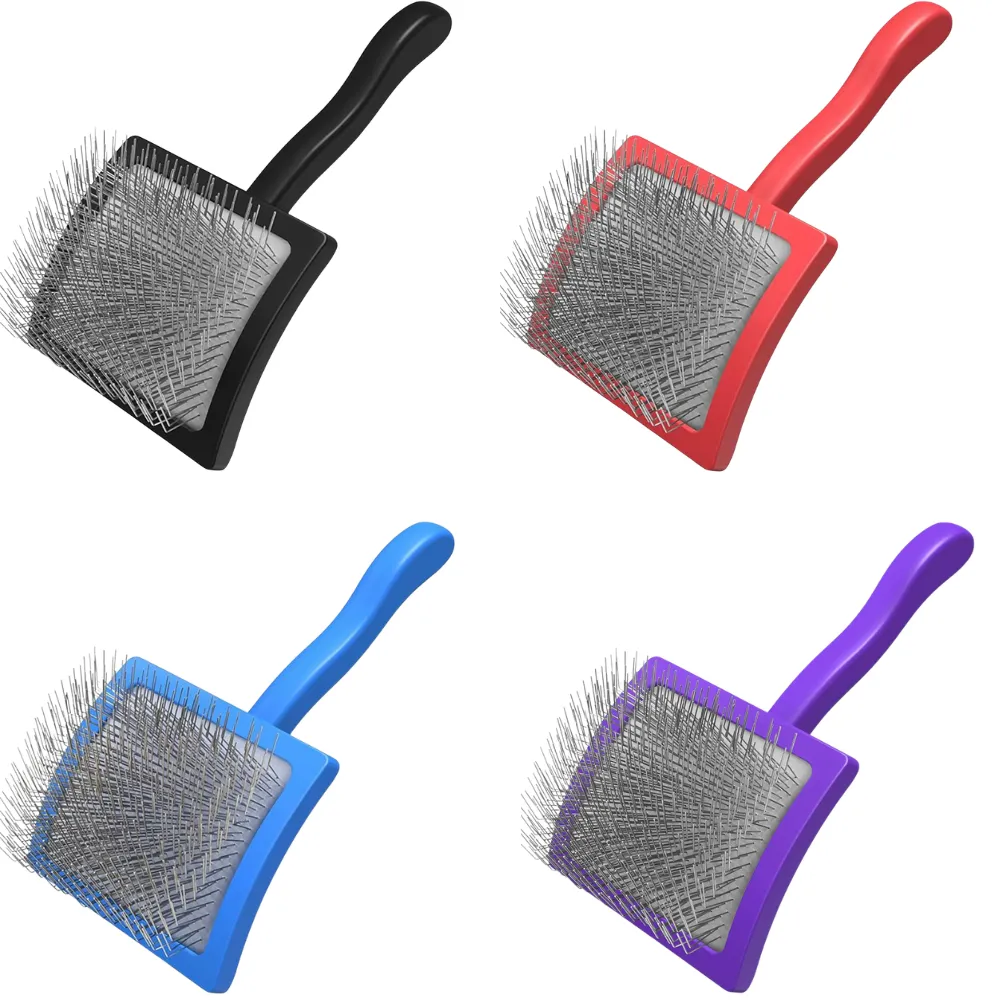 Professional Pet Slicker Brush for Dogs and Cats – Multiple Colors Available Professional pet slicker brush with stainless steel pins for dog and cat grooming, available in black, red, blue, and purple colors