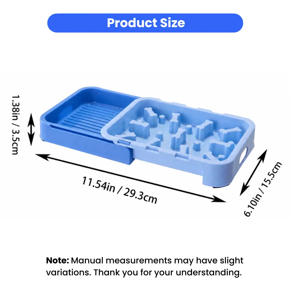 Dimensions of dry and wet separation slow feeder bowl measuring 11.54 inches by 6.10 inches for cats and dogs
