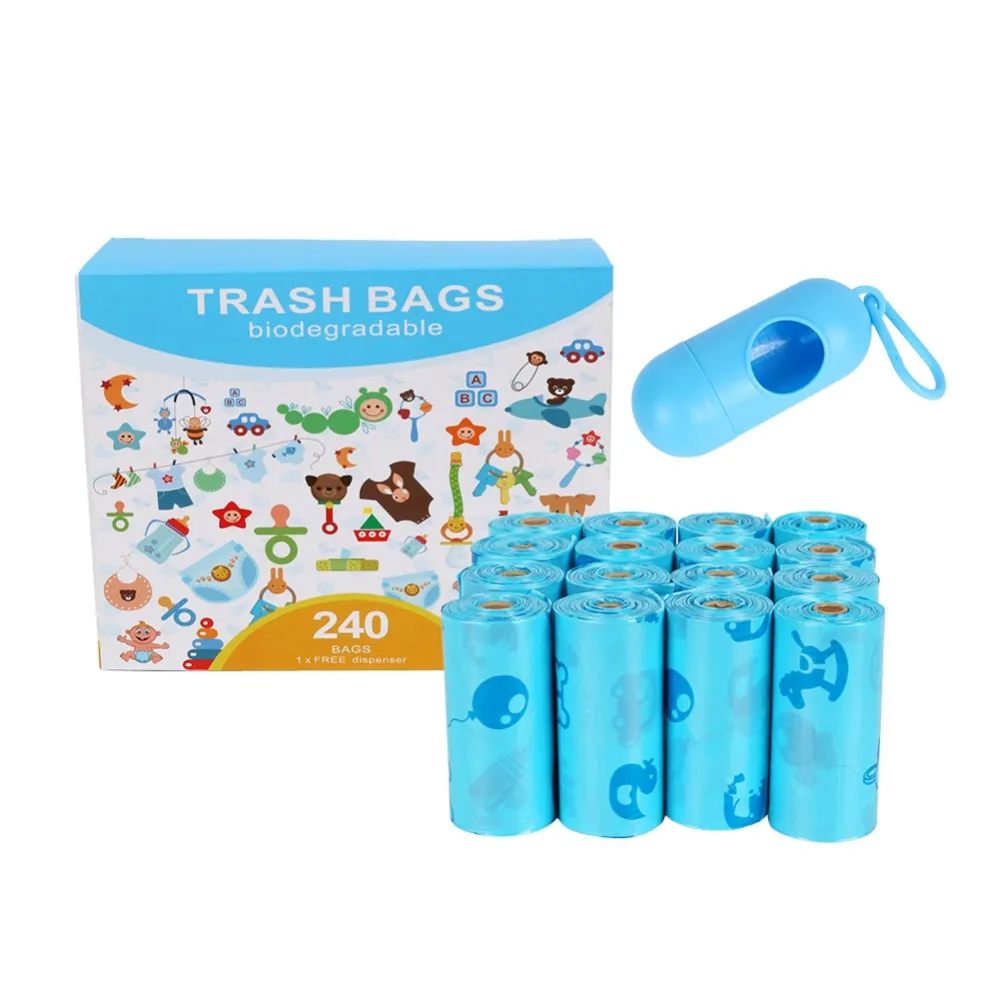 16-roll biodegradable dog poop bags with dispenser, bulk pet waste bags for dog walking