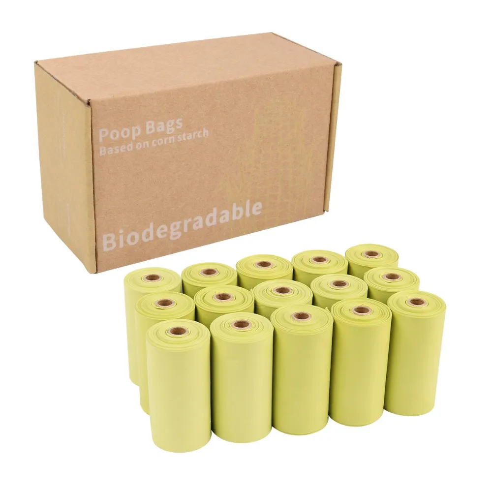 Corn Starch Dog Poop Bags 15 Rolls Bulk Pack 15-roll corn starch dog poop bags with biodegradable packaging box for pet stores and dog owners