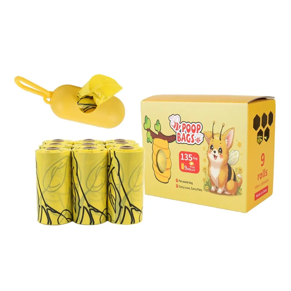 Biodegradable dog waste bags with portable dispenser and 9 rolls pet waste bag refill pack