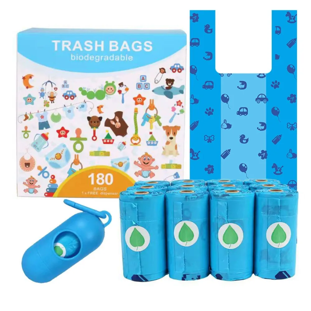 180-count biodegradable dog waste bags with portable dispenser and leak-proof T-shirt style bags