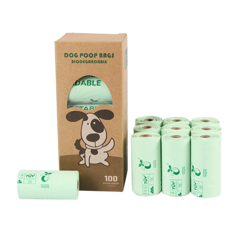 Compostable dog poop bags with 10 rolls in eco-friendly retail packaging