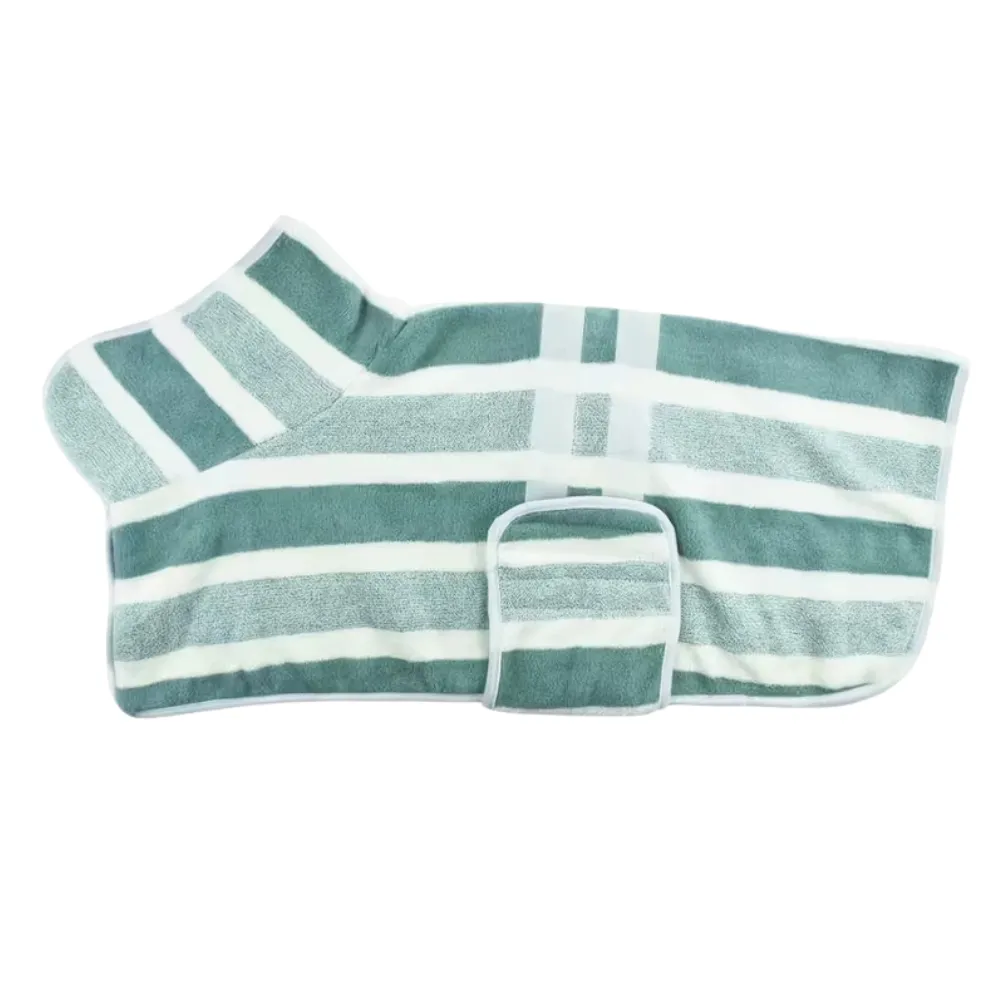 Green striped dog towel robe for medium and large breed dogs