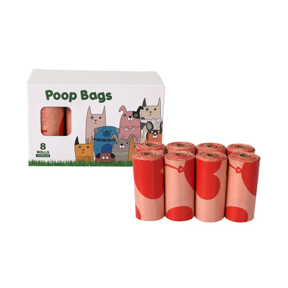 Heart Theme Biodegradable Dog Poop Bags Bulk 8 Rolls Heart theme biodegradable dog poop bags bulk pack with 8 rolls leak-proof pet waste bags