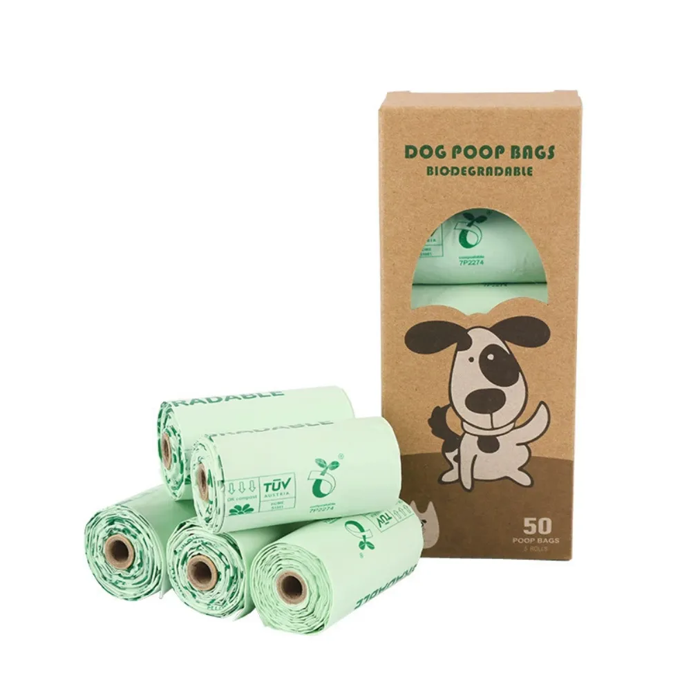 Biodegradable dog waste bags with retail packaging and 5 compostable rolls