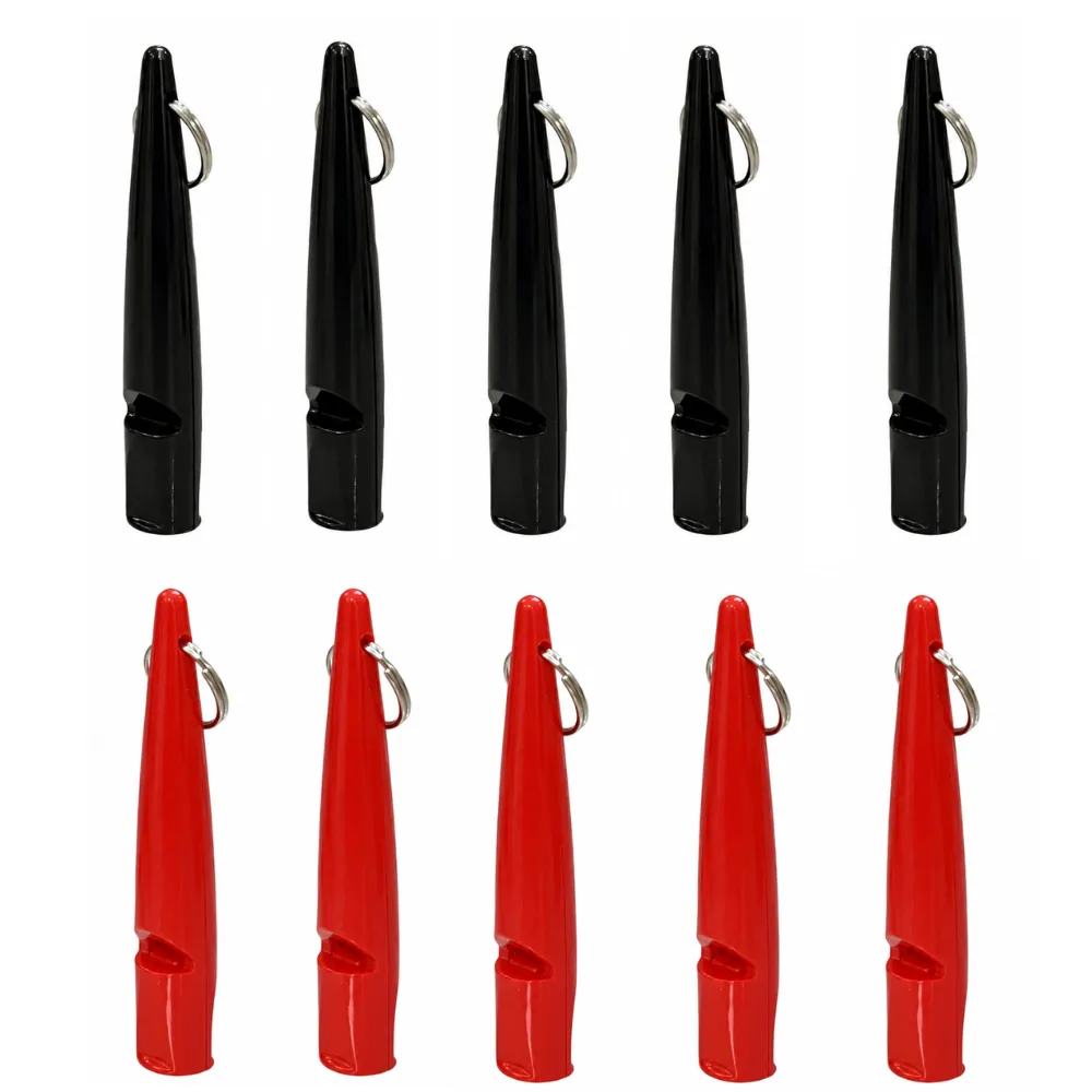 Wholesale dog training whistles in red and black colors with key rings for pet stores and trainers