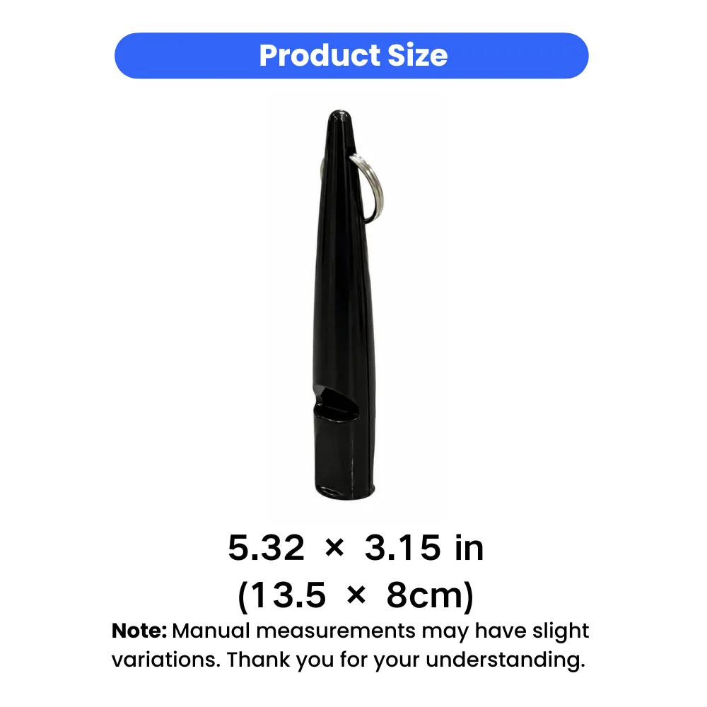 Compact dog training whistle measuring 5.32 x 3.15 inches with lightweight portable design