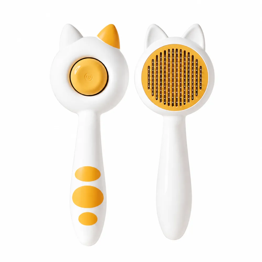 Self Cleaning Cat Grooming Brush with Stainless Steel Pins Self cleaning cat grooming brush with stainless steel pins and one click hair removal button for cats