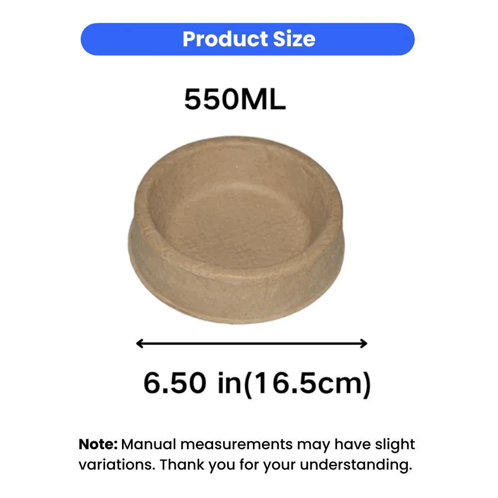 550ml disposable pulp dog bowl measuring 6.5 inches 16.5 cm diameter for pet food and water
