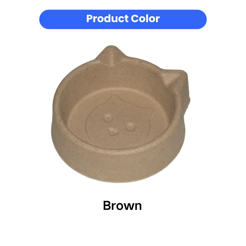 Brown compostable cat feeding bowl made from eco-friendly paper pulp material