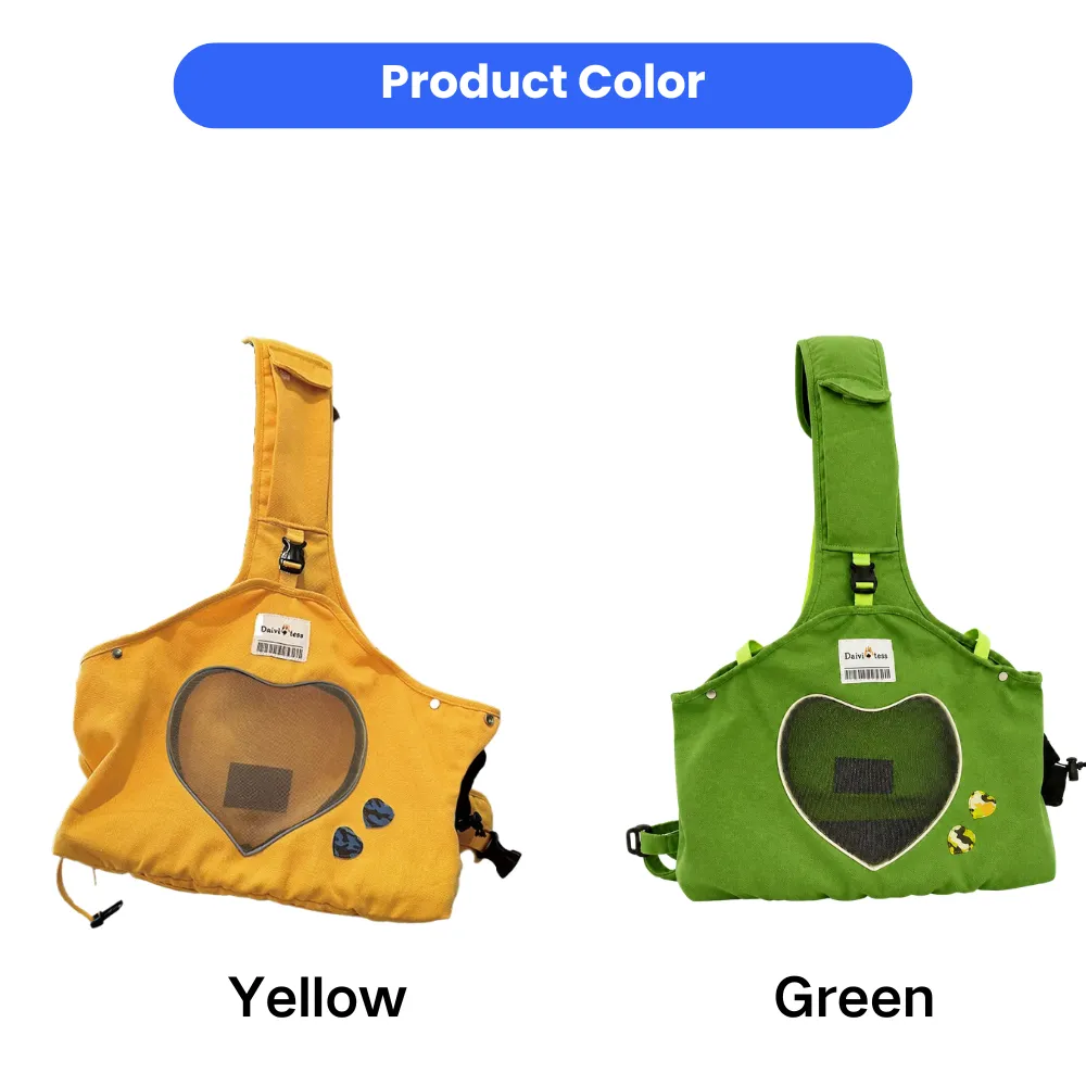 Canvas cat carrier bag available in yellow and green colors with breathable mesh design