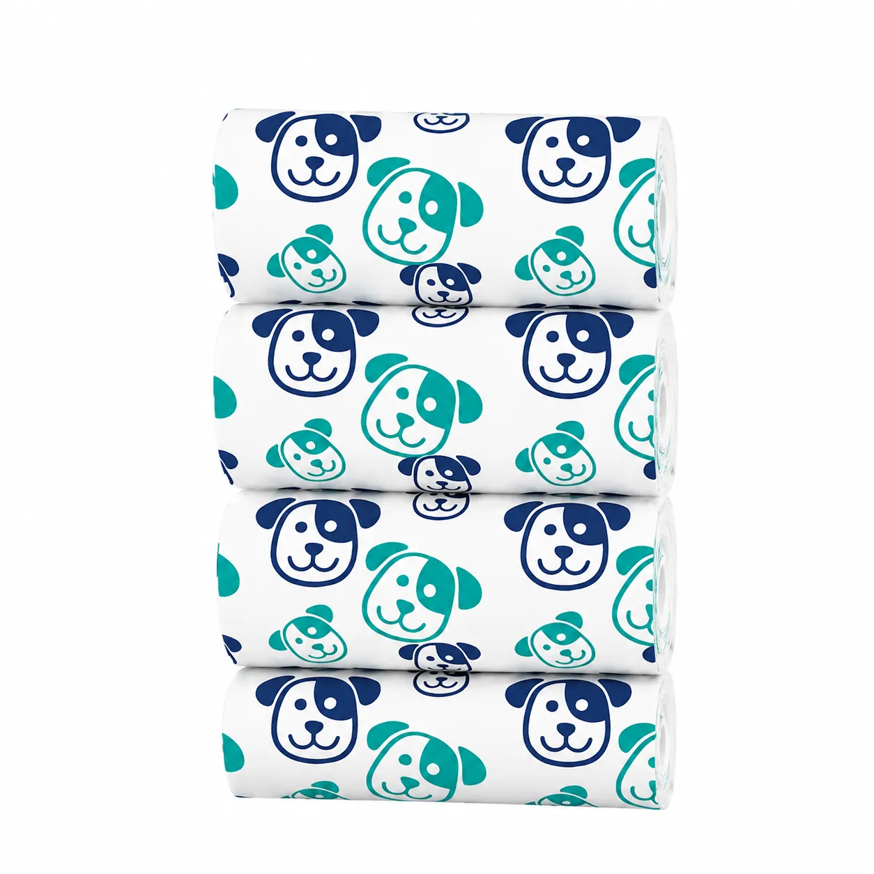 Cute Dog Print Dog Poop Bags Wholesale Pet Waste Bags Pet waste bag rolls printed with cute dog face patterns, designed for hygienic and easy dog waste disposal