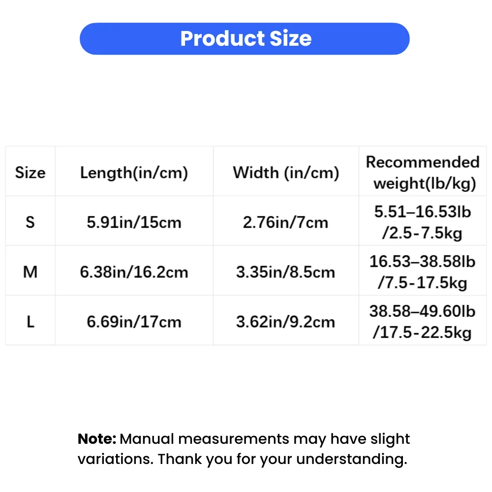 Size chart for disposable pet shoe covers in S M L sizes