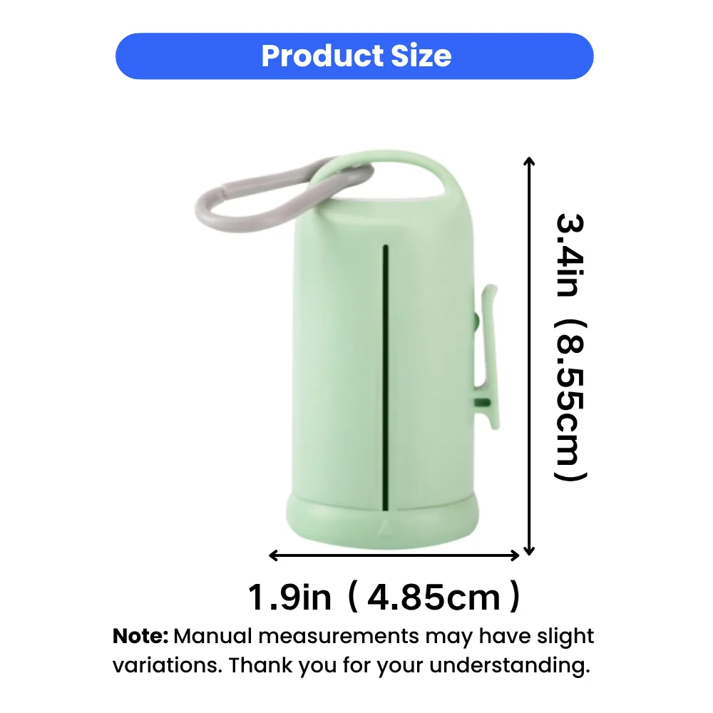 Dog poop bag dispenser size, 3.4 in tall and 1.9 in wide