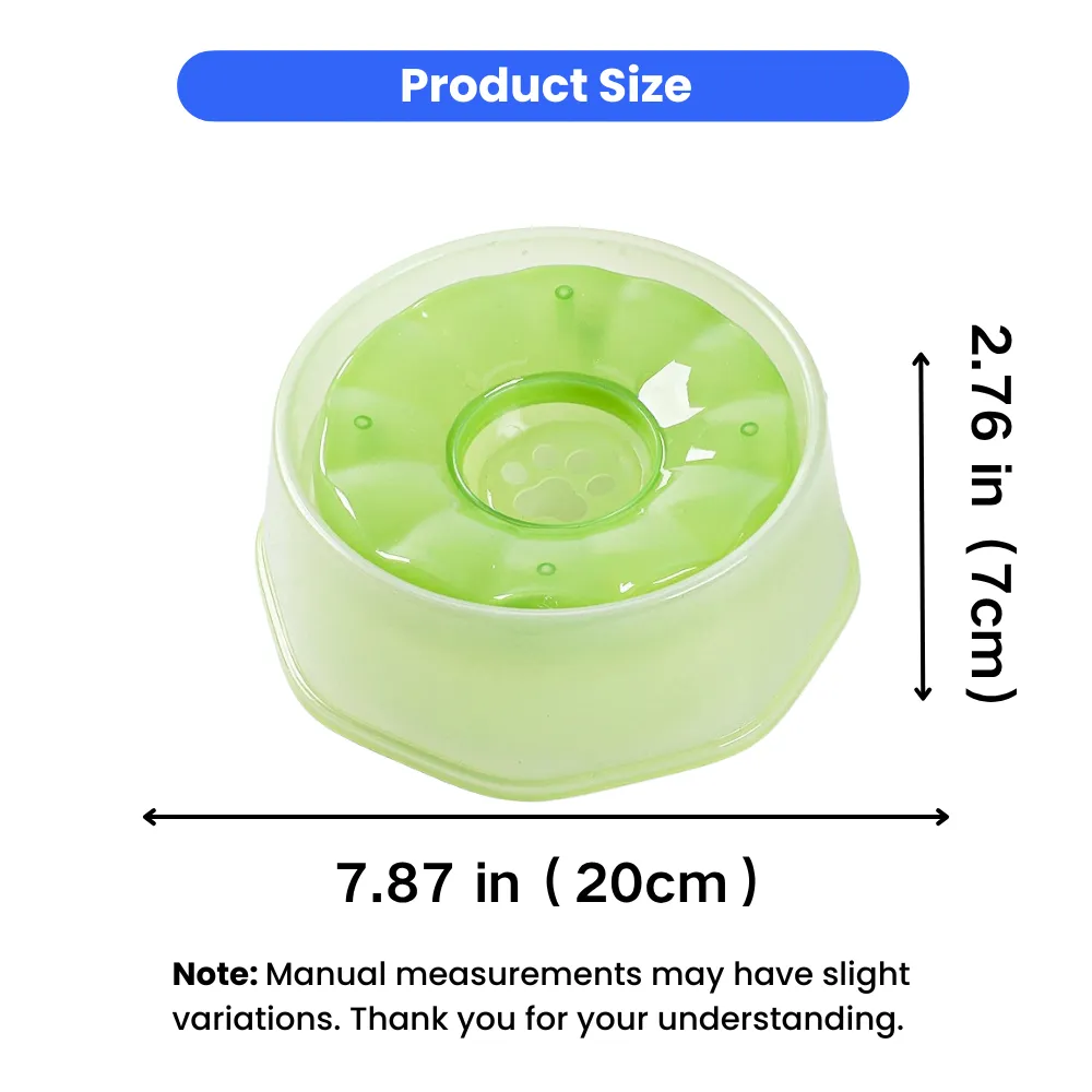 Floating pet water bowl size chart showing 7.87 inch width and 2.76 inch height