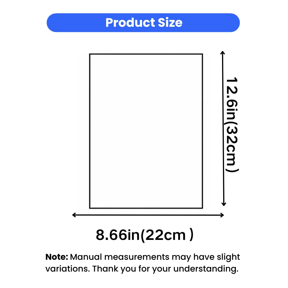 Size chart diagram showing the dimensions of a single pet waste bag: 12.6 inches or 32 centimeters long by 8.66 inches or 22 centimeters wide.