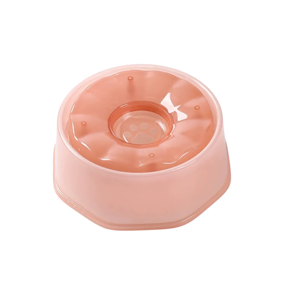Pink floating pet water bowl with anti-wet-mouth plate for cats and dogs