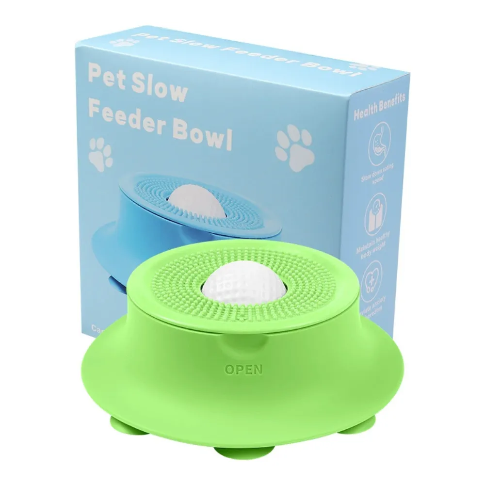 Green silicone slow feeder bowl for dogs anti choking design textured feeding surface pet bowl