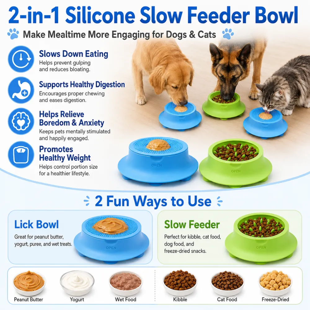 Dog slow feeder bowl with licking surface built in ball design reduces anxiety and improves digestion for pets