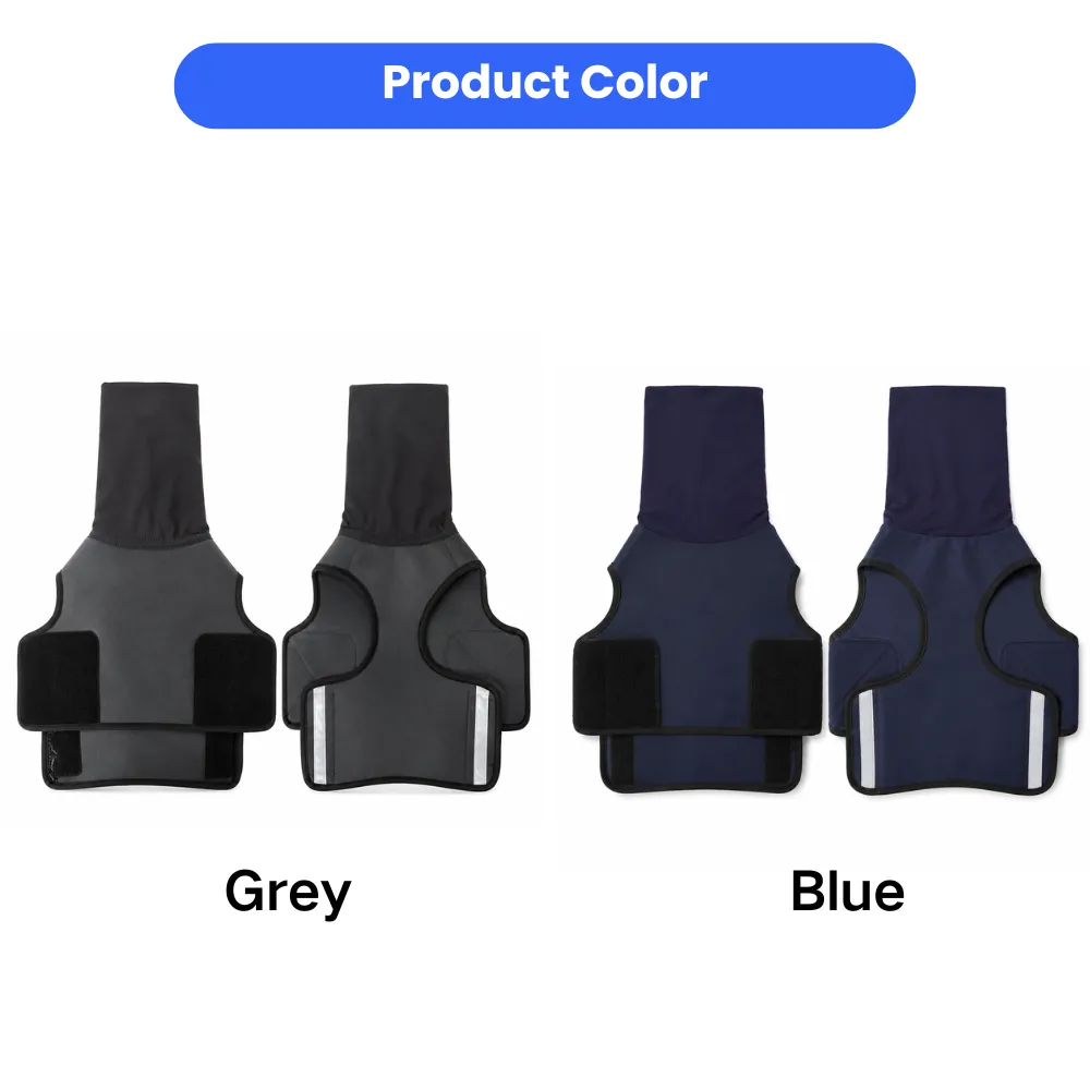 Dog calming vest available in grey and blue color options, wholesale anxiety wrap for dogs, soft breathable fabric pet apparel