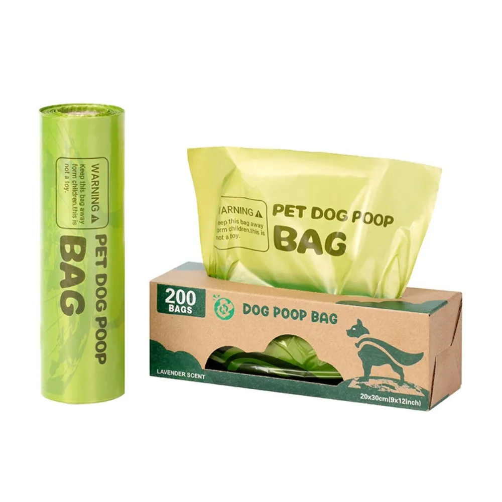 Wholesale biodegradable dog poop bags 200 count roll and box packaging displayed on white background