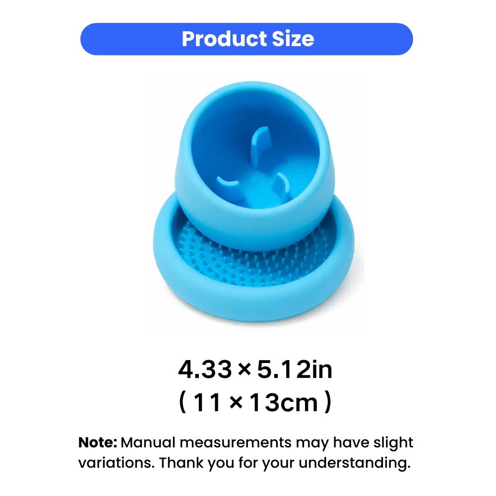 Dog slow feeder bowl product dimensions shown in inches and centimeters for accurate sizing reference