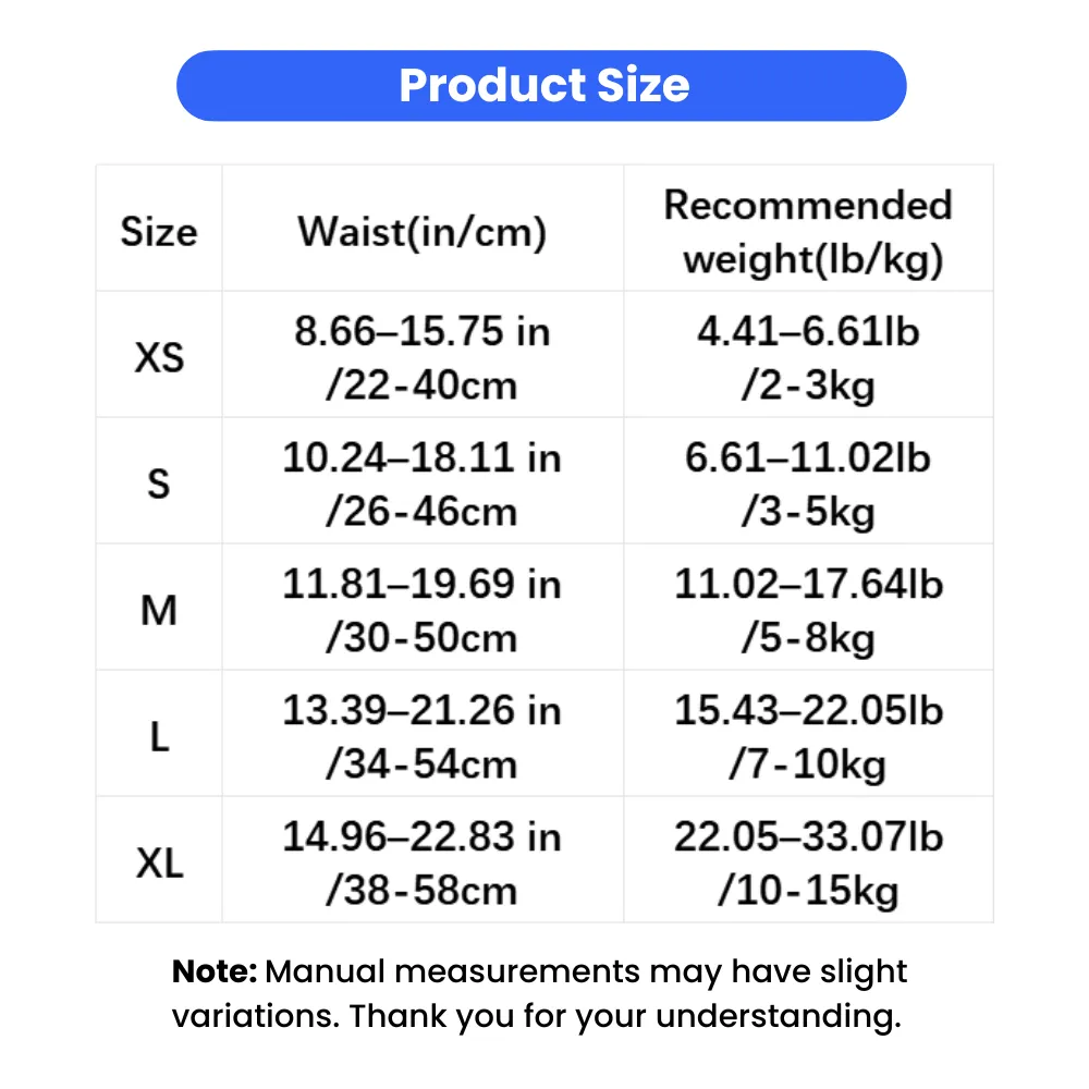 female dog diapers size chart XS S M L XL waist cm inch weight lb kg measurement guide disposable pet diapers wholesale
