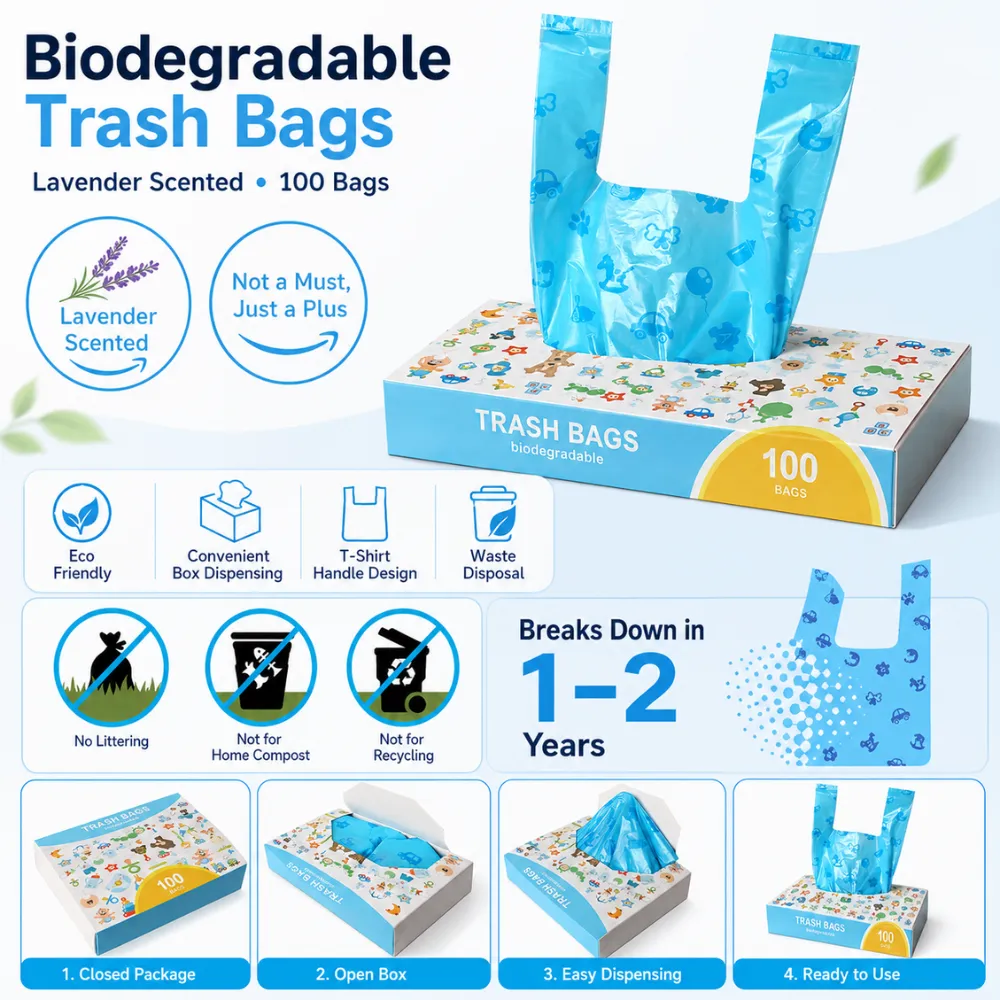 Lavender scented biodegradable trash bags for pets 100 count eco friendly waste disposal