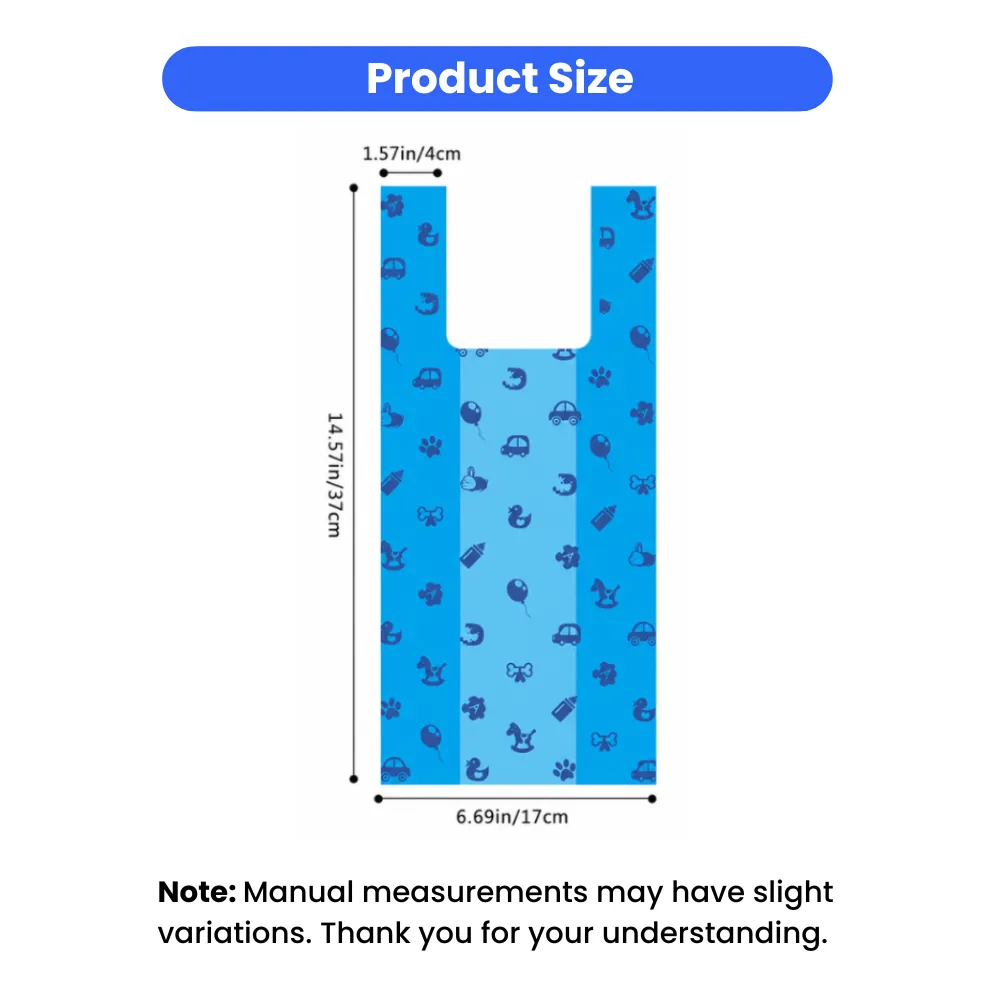 Biodegradable pet waste bag size 17cm x 37cm t-shirt handle dimensions guide