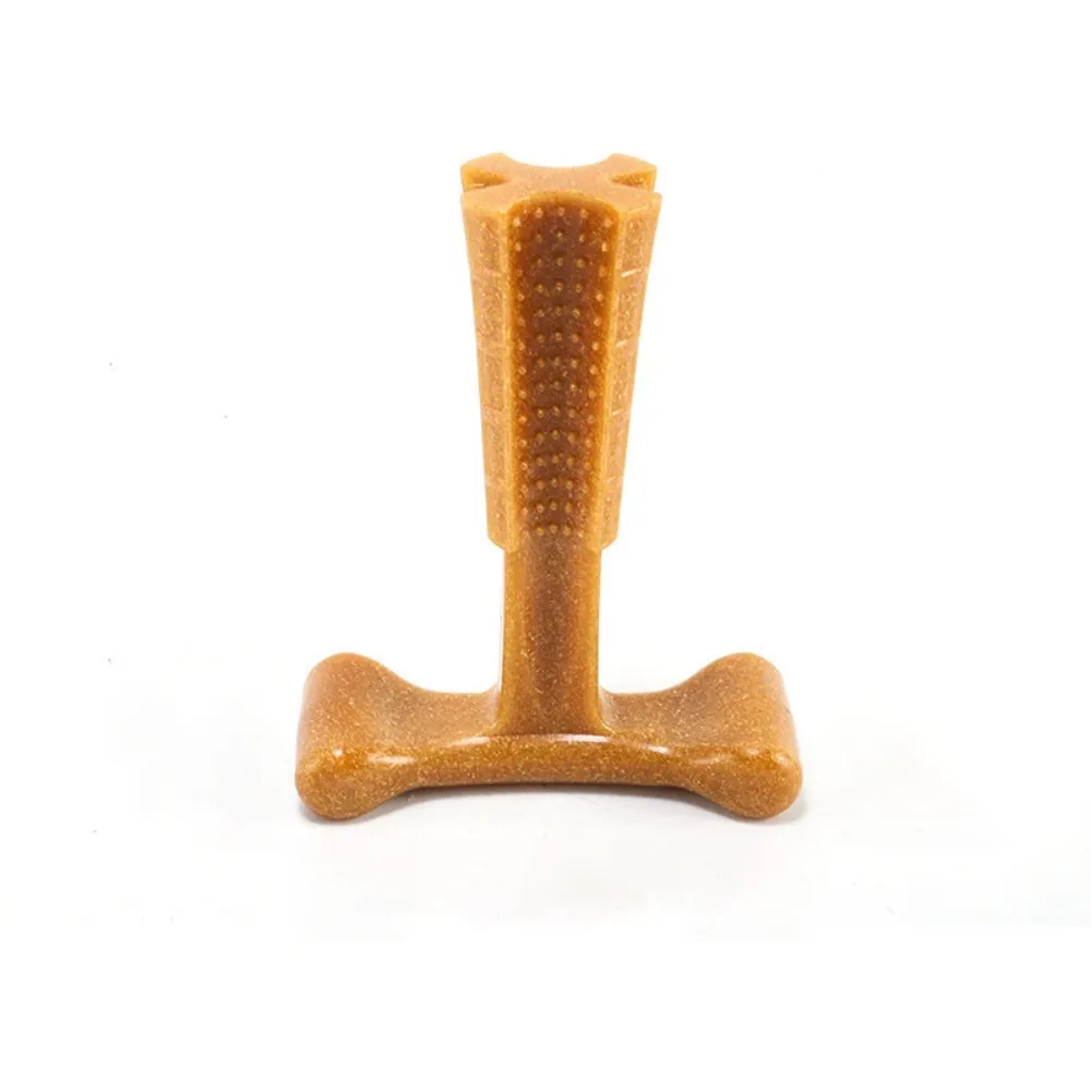 T-Shaped Dog Dental Chew Toy Durable Nylon Bone for Dogs T-shaped brown dog dental chew toy made of durable nylon for aggressive chewers