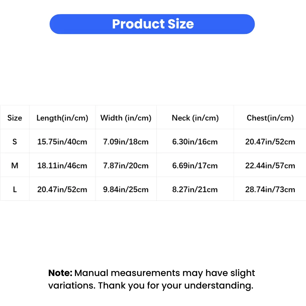 Size chart for adjustable Halloween bat wings pet costume in S M L